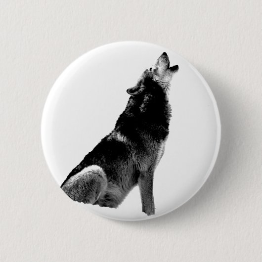 Black White Howling Wolf Ronde Button 5,7 Cm (Voorkant)