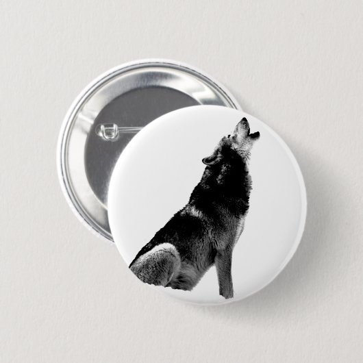Black White Howling Wolf Ronde Button 5,7 Cm (Voorkant /achterkant)