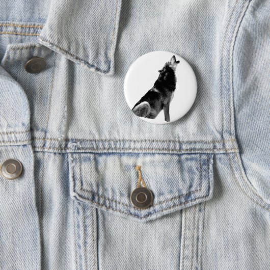 Black White Howling Wolf Ronde Button 5,7 Cm (In situ)