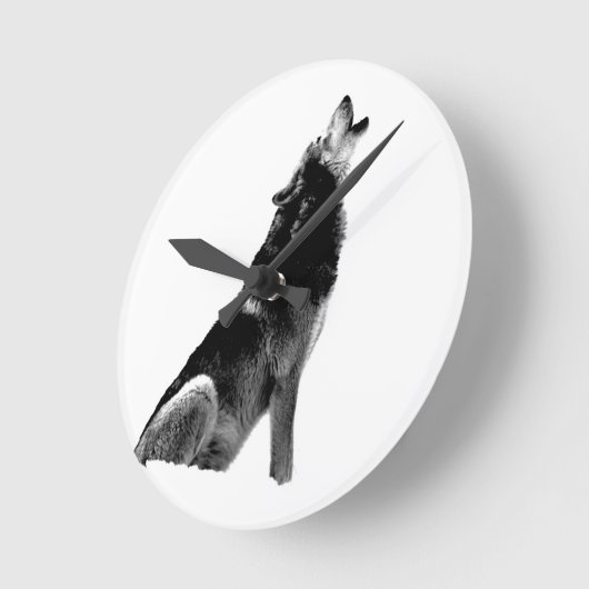 Black White Howling Wolf Ronde Klok (Hoek)
