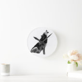 Black White Howling Wolf Ronde Klok (Huis)
