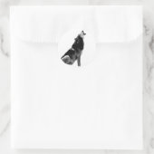 Black White Howling Wolf Ronde Sticker (Tas)
