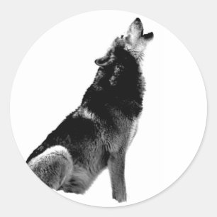 Black White Howling Wolf Ronde Sticker