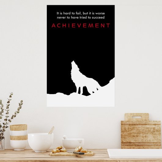 Black & White Howling Wolf Silhouette Poster (Keuken)