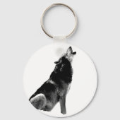 Black White Howling Wolf Sleutelhanger (Voorkant)