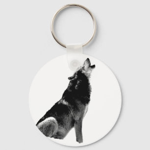 Black White Howling Wolf Sleutelhanger