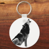 Black White Howling Wolf Sleutelhanger (Voorkant)