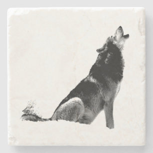 Black White Howling Wolf Stenen Onderzetter