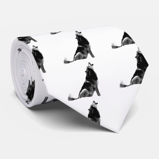 Black White Howling Wolf Stropdas (Opgerold)