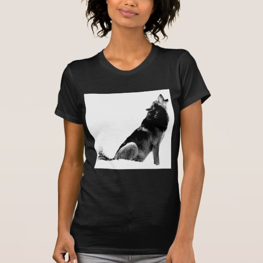 Black White Howling Wolf T-shirt (Voorkant)