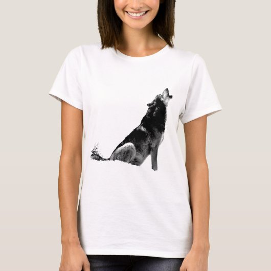 Black White Howling Wolf T-shirt (Voorkant)