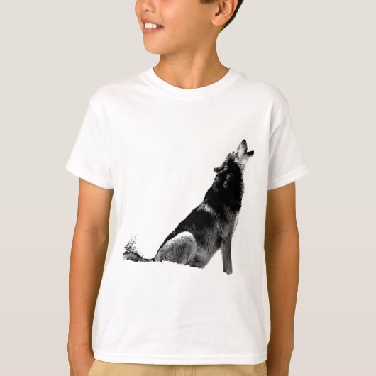 Black White Howling Wolf T-shirt (Voorkant)