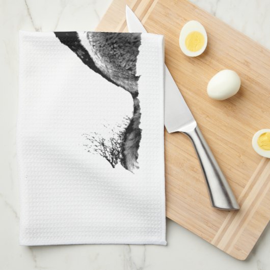 Black White Howling Wolf Theedoek (Quarter Fold)