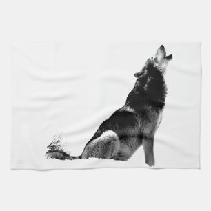 Black White Howling Wolf Theedoek
