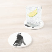 Black White Howling Wolf Zandsteen Onderzetter (Zijkant)