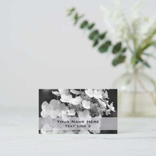 Black White Hydrangea Floral Visitekaartje (Staand voorkant)