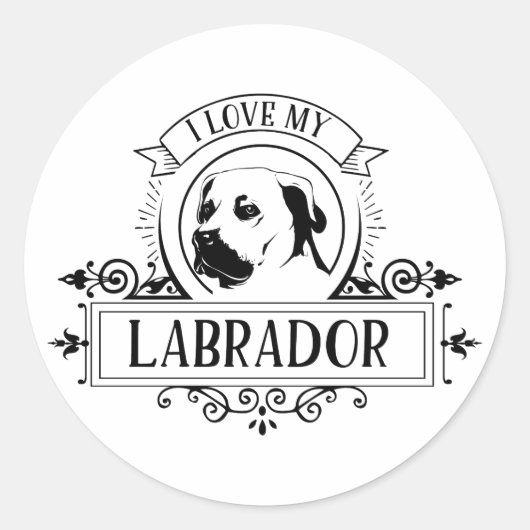 Black White I Love My Labrador Sticker (Voorkant)