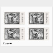 Black White Illustration Riding Hood Wolf Lijst Rechthoekige Sticker (Vel)