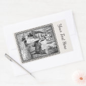 Black White Illustration Riding Hood Wolf Lijst Rechthoekige Sticker (Envelop)