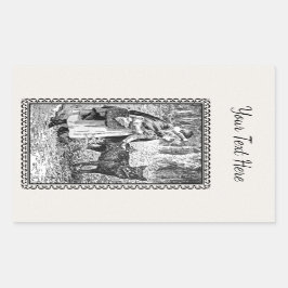 Black White Illustration Riding Hood Wolf Lijst Rechthoekige Sticker
