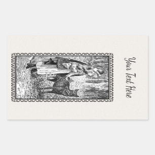 Black White Illustration Riding Hood Wolf Lijst Rechthoekige Sticker