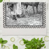 Black White  Illustration Riding Hood Wolf Theedoek (Gevouwen)