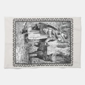 Black White  Illustration Riding Hood Wolf Theedoek (Horizontaal)
