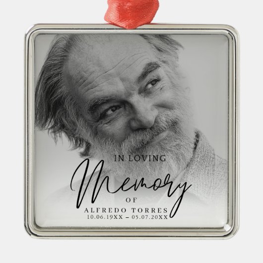 Black & White In Loving Memory Funeral  Metalen Ornament (Voorkant)