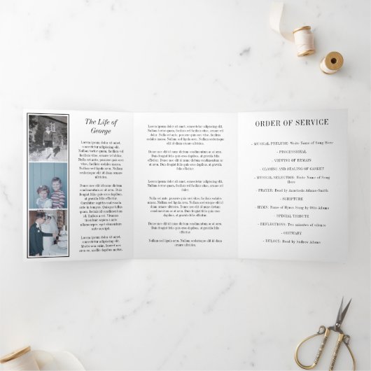 Black White In Loving Memory Photo Funeral Drieluik Programma (Binnen)