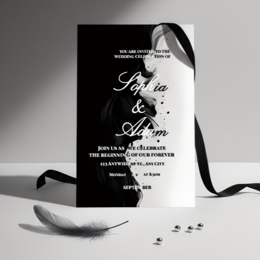 Black & White Ink Art Wedding Invitation Folie Uitnodiging