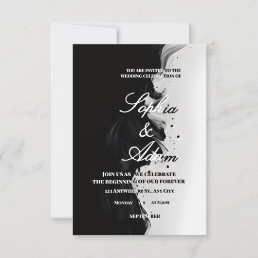 Black & White Ink Art Wedding Invitation RSVP Kaartje (Voorkant)