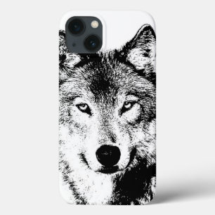 Black White Ink Artwork Wolf iPhone 13 Hoesje
