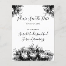 Black White Ink Floral Wedding Save the Date
