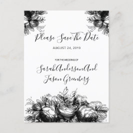 Black White Ink Floral Wedding Save the Date Aankondigingskaart
