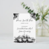 Black White Ink Floral Wedding Save the Date Aankondigingskaart (Staand voorkant)