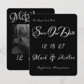 Black White Ink Save the Date Photo Card (Voorkant / Achterkant)