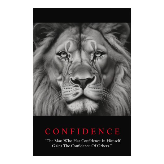 Black White Inspirerend Confidential Lion Foto Afdruk (Voorkant)