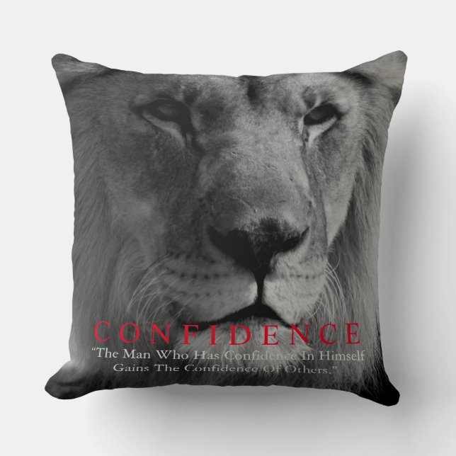 Black White Inspirerend Confidential Lion Kussen (Voorkant)