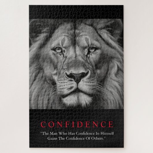 Black White Inspirerend Confidential Lion Legpuzzel (Verticaal)