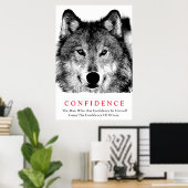 Black White Inspirerend Confidentif Wolf Poster (Thuiskantoor)
