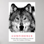 Black White Inspirerend Confidentif Wolf Poster (Voorkant)