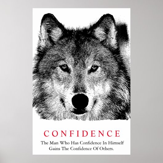 Black White Inspirerend Confidentif Wolf Poster (Voorkant)