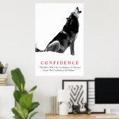 Black White Inspirerend Confidentif Wolf Poster (Thuiskantoor)