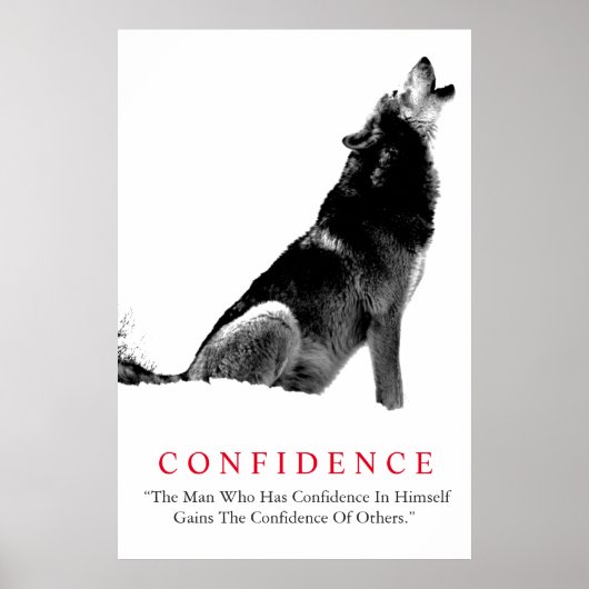 Black White Inspirerend Confidentif Wolf Poster (Voorkant)