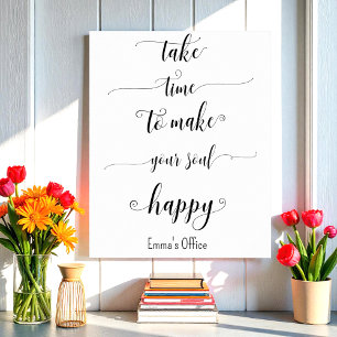 Black White Inspirerend Happy Quotes Poster