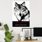 Black White Inspirerend Leadership Wolf Poster (Thuiskantoor)