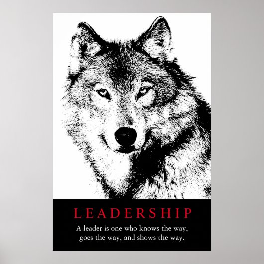Black White Inspirerend Leadership Wolf Poster (Voorkant)