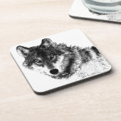 Black White Inspirerend Wolf Eyes Bier Onderzetter (Linkerzijde)