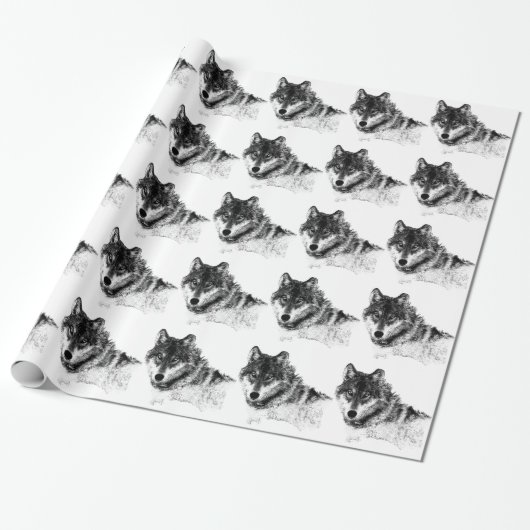 Black White Inspirerend Wolf Eyes Cadeaupapier (Uitgerold)