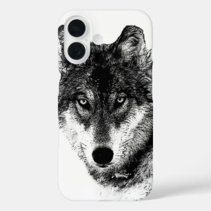 Black White Inspirerend Wolf Eyes iPhone 16 Hoesje
